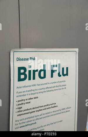 Warning of Bird Flu signs at Doncaster Sheffield Airport, formerly named Robin Hood Airport Doncaster Sheffield, Stock Photo