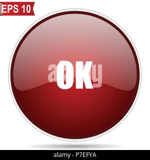 Ok cherry red glossy round web vector icon. Editable simple circle modern design internet button on white background. Stock Vector