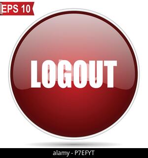 Logout cherry red glossy round web vector icon. Editable simple circle modern design internet button on white background. Stock Vector