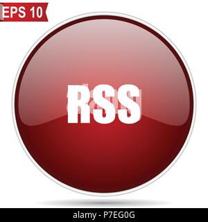 Rss cherry red glossy round web vector icon. Editable simple circle modern design internet button on white background. Stock Vector