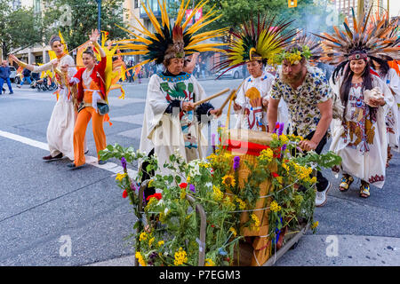 Aztec Dance Group, Gathering Festival, Summer Solstice Celebration, Vancouver,  British Columbia, Canada. Stock Photo
