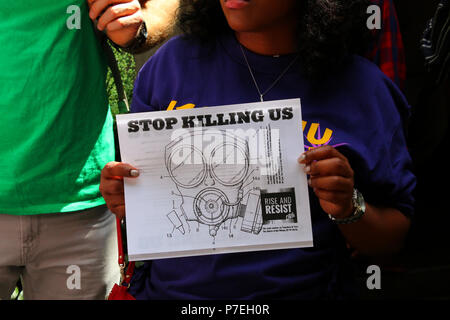 NEW YORK, NY - JUNE 21: Rise and Resist activists gathered in front of the Harvard Club to protest EPA Administrator Scott Pruit who was about to give Stock Photo