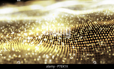 abstract blur golden waves and bokeh background. particles background. Stock Photo