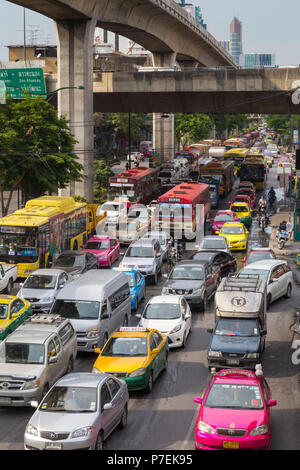 Traffic jam in central Bangkok, Thailand Stock Photo