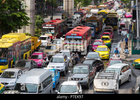 Traffic jam in central Bangkok, Thailand Stock Photo