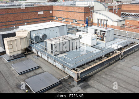Air Conditioning unit on the roof of a building Stock Photo
