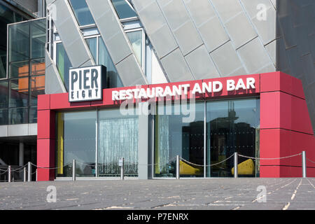 Pier Eight Restaurant and Bar at The Lowry Theatre at MediaCityUK, Salford Quays Stock Photo