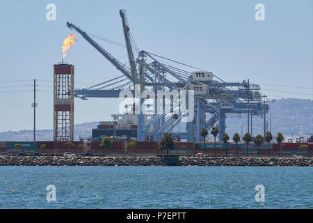 Flare Stack Burning Excess Gas From The Oil Fields In Long Beach California. Stock Photo
