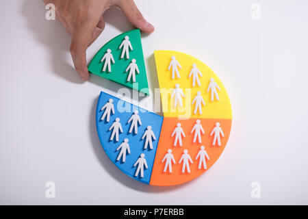 Businessperson's Hand Placing Last Green Piece With Human Figures Into Pie Chart Stock Photo