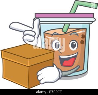 With box bubble tea character cartoon Stock Vector