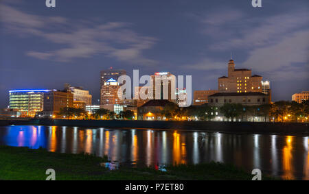 The Downtown Area of Dayton Ohio as seen from the bike trails along the Great Miami River. Stock Photo