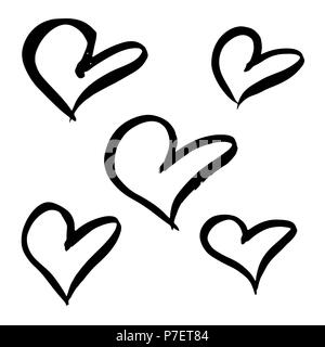 Hand drawn hearts set. Brush hearts isolated on white background. Vector illustration. Stock Vector