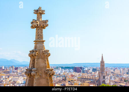 View over the rooftops and the Church of Santa Eulalia from  the terrace of the Cathedral of Santa Maria of Palma, also known as La Seu. Palma, Majorc Stock Photo