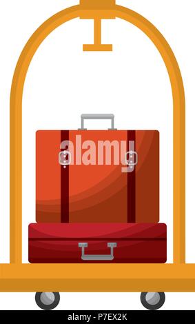 hotel luggage trolley and suitcases old fashion vector illustration Stock Vector
