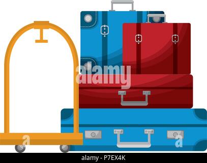 hotel luggage trolley stacked suitcases vector illustration Stock Vector
