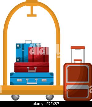 hotel luggage trolley pile suitcases and modern bag vector illustration Stock Vector
