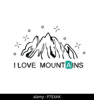 I love Mountains. Handwritten lettering for cards, posters and t-shirts Stock Vector