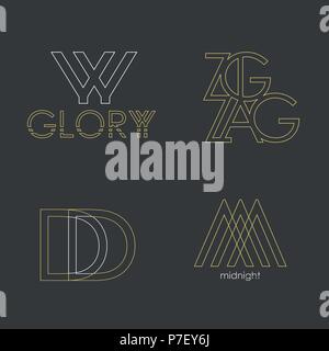 Set of 4 vector logos. Abstract Letters in a linear style Stock Vector