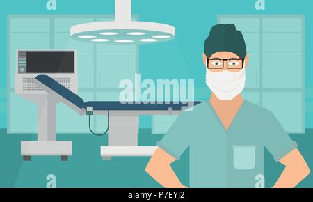 Vector medical concept Surgeon in operation theater. doctor in medical mask Stock Vector