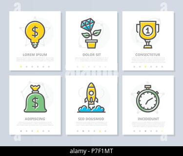 Set of vector startup and business colored elements for multipurpose a4 presentation template. Leaflet, corporate report, marketing, advertising, book cover design. Stock Vector