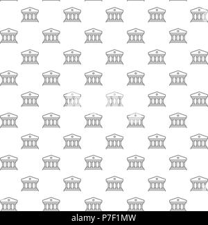 Simple building with columns seamless pattern with various icons and symbols on white background flat vector illustration Stock Vector