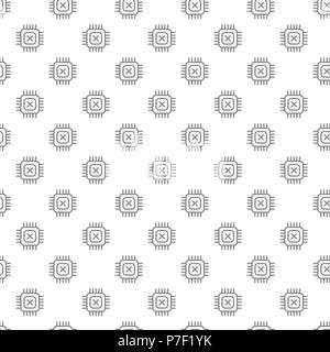 Simple computer micro chip and processor seamless pattern with various icons and symbols on white background flat vector illustration Stock Vector