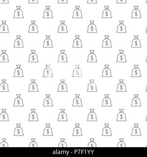 Simple money bag seamless pattern with various icons and symbols on white background flat vector illustration Stock Vector