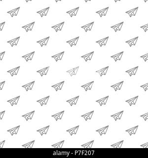Simple paper airplane seamless pattern with various icons and symbols on white background flat vector illustration Stock Vector