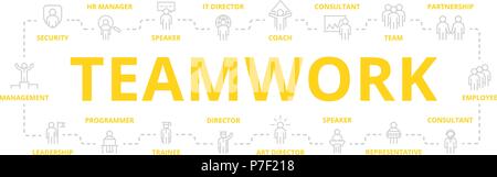 Set of vector human resources and business organization management thin line banner for design concept. Illustration for presentations on white background Stock Vector