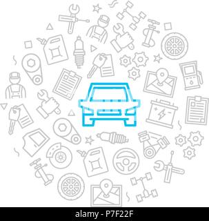 Set of vector car service and auto repair icons in circle design concept. Illustration for presentations on white background Stock Vector