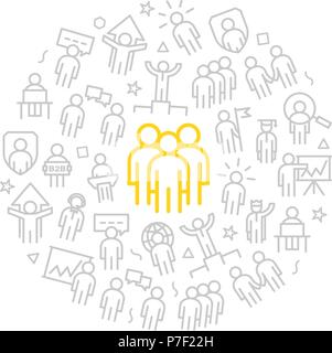 Set of vector human resources and business organization management icons in circle design concept. Illustration for presentations on white background Stock Vector