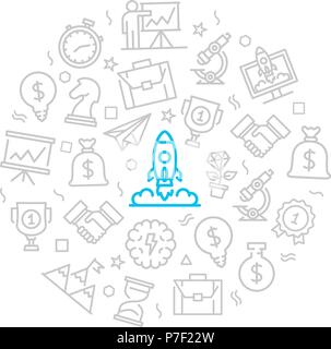 Set of vector startup and business icons in circle design concept. Illustration for presentations on white background Stock Vector