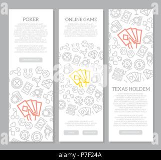 Set of vector gambling and casino vertical banners with icon pattern. Vector illustration Stock Vector