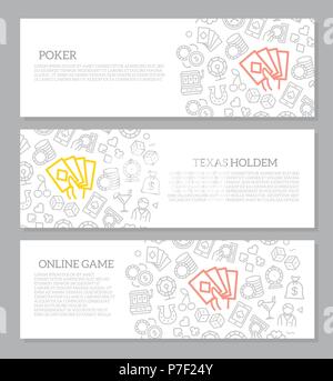 Set of vector gambling and casino horizontal banners with icon pattern. Vector illustration Stock Vector