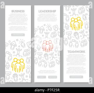 Set of vector human resources and business organization management vertical banners with icon pattern. Vector illustration Stock Vector