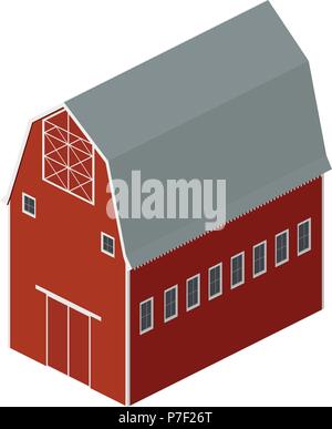 Isometric 2:1 red barn. Stock Vector