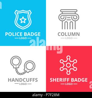 Set of vector crime, law, police and justice logo or insignia, emblems, labels and badge. Vector line style Stock Vector