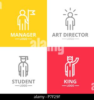 Set of vector human resources and business organization management logo or insignia, emblems, labels and badge. Vector line style Stock Vector