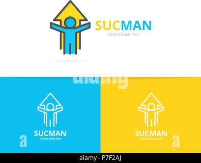 Simple man with arrow, growth, success logo design template. Symbol and sign vector illustration Stock Vector