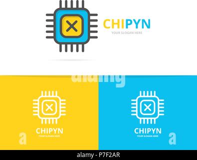 Simple computer micro chip and processor logo design template. Symbol and sign vector illustration Stock Vector