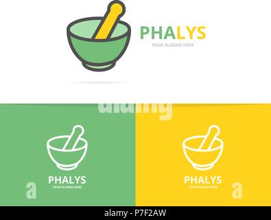 Simple chemical vessel, mortar, pestle, pistil, pounder logo design template. Symbol and sign vector illustration Stock Vector