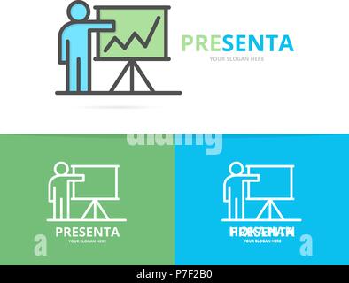 Simple teacher or man with presentation logo design template. Symbol and sign vector illustration Stock Vector