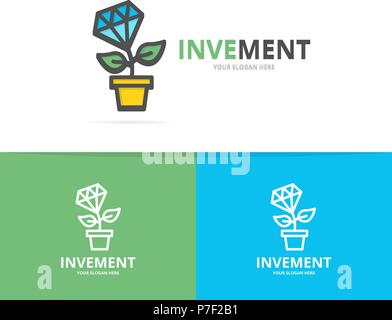 Simple plant growth from diamond and money tree logo design template. Symbol and sign vector illustration Stock Vector