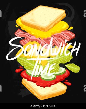 Sandwich on Chalkboard Stock Vector