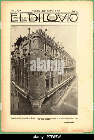 Portada de la revista El Diluvio, dedicada al Orfeó Català y el nuevo edificio del Palau de la musica. Barcelona, febrero de 1908. Stock Photo