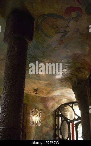 Spain, Barcelona. Casa Mila or La Pedrera. Modernist building designed by Antonio Gaudi between 1906 and 1912. Ceiling in the foyer. Stock Photo