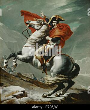 Jacques Louis David / 'Napoleon crossing the Saint Bernhard Pass', 1801, Oil on canvas, 246 x 321 cm. Museum: Musée Lambinet. Stock Photo