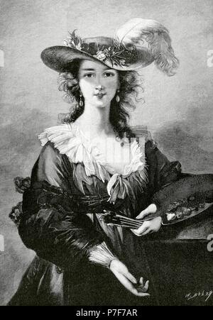 Elisabeth Louise Vigee Le Brun (1755-1842), known as Madame Lebrun. French painter. Rococo style and Neoclassicist. Self-portrait. Engraving by Ch. Baude. 'La Ilustracion Artistica', 1896.. Stock Photo