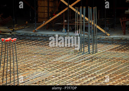 reinforcement metal framework for concrete pouring Steel rod or steel bar that was cross connected by steel wire for prepare to concrete pouring const Stock Photo
