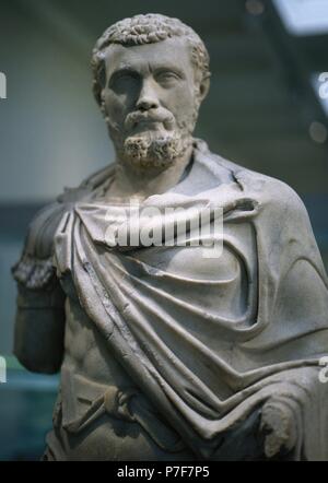 Septimius Severus (145-211) or Severus. Roman emperor from 193 to 211. Marble bust from Alexandria, Egypt. British Museum. London, United Kingdom. Stock Photo